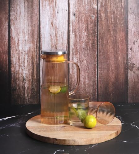 Image of Wringo Premium 7pc Crystal Water Jug with Glass Set and Jug Set Combo,Freezer Safe and Dishwasher Safe (6 Pieces Glasses 200ML and 1 Water Juice Jug 1 Liter), Transparent, Glass and Jug Set (WS-07)