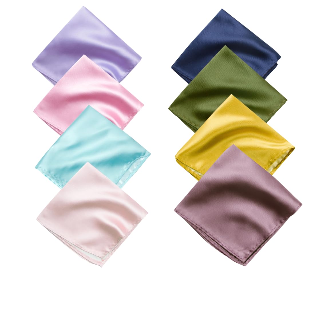 Satin Pocket Square for Men | Wedding Handkerchief for Suits, Blazers & Tuxedo | Men's Pocket Square 08 Pieces Combo | 006 (Multicolor)-image-2
