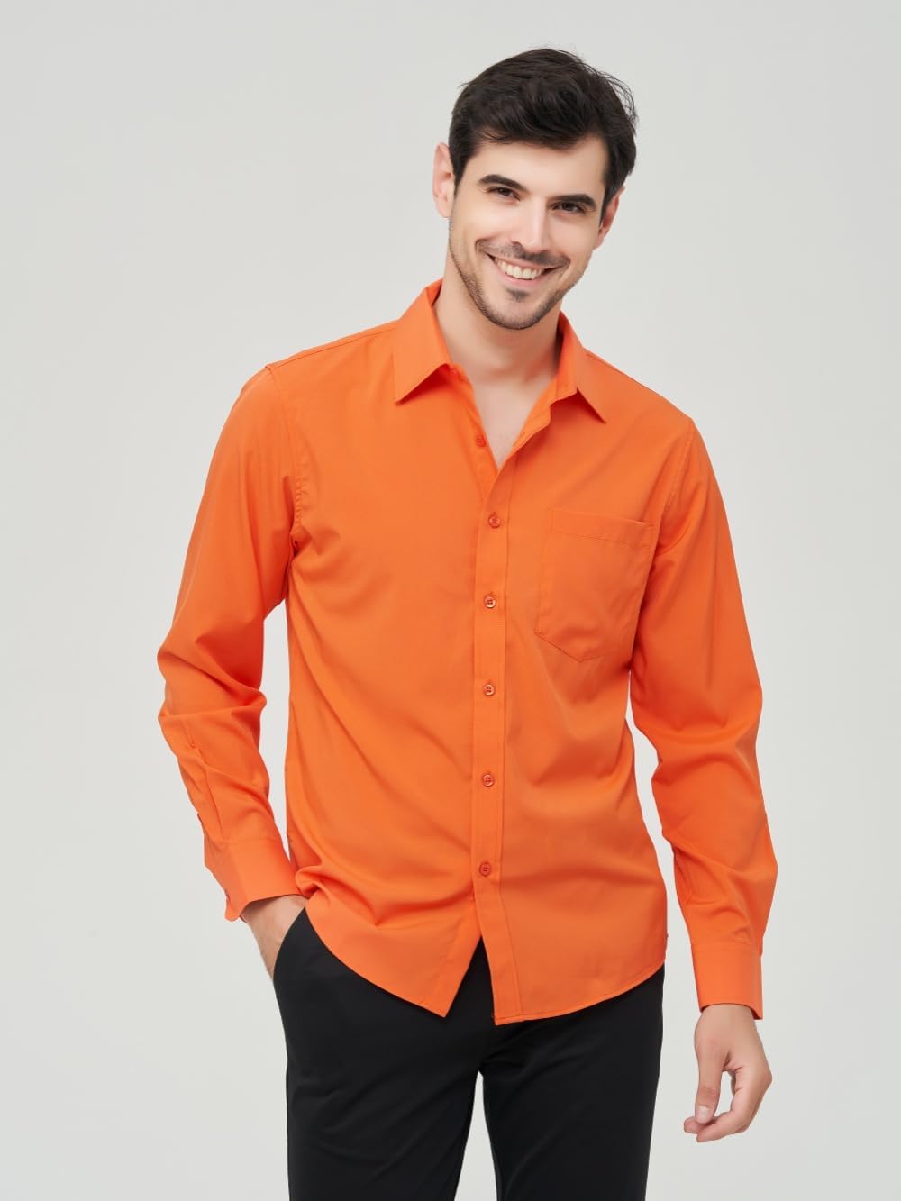 corfty Men Long Sleeve Dress Shirt - Regular Fit Stretch Free-Wrinkle Casual Button Down Shirt - Image 2