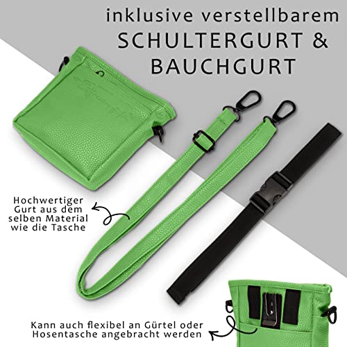 Ostfriesenpfoten® Leckerlibeutel 'Frieda' für Hunde aus hochwertigem Kunstleder - Grün Größe M - Futterbeutel mit EasyOpen Einhandmagnetverschluss - Gassitasche für Hunde-Leckerli