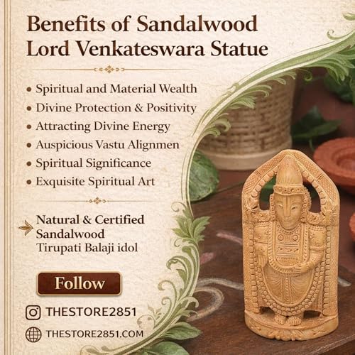 Image of RDK Handcrafted Sandalwood Venkateswara Figurine - 3-Inch Decorative Wooden Tirupati Balaji Idol Sculpture Inspired by Traditional Art - Natural Chandan Wood Carving for Home or Office Display
