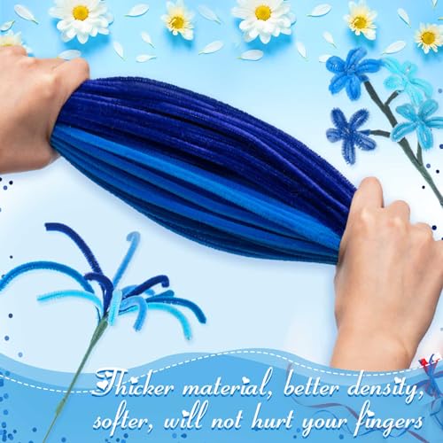 Image of Peryiter 500 Pcs Pipe Cleaners for DIY Flower Bouquets, Chenille Stems for Graduation Bouquet Crafts, Fuzzy Sticks for Handmade Flowers, DIY Gift, Art Projects(Blue,12 Inch)