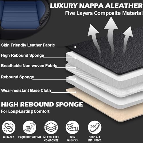 Image of Car Seat Cover Full Set for Toyota Camry Hybrid Seat Covers 2007-2024, Nappa Leather Waterproof Seat Covers For Cars, Airbag Compatible, Universal Automotive Seat Covers(Standard Full Set /Black Blue)