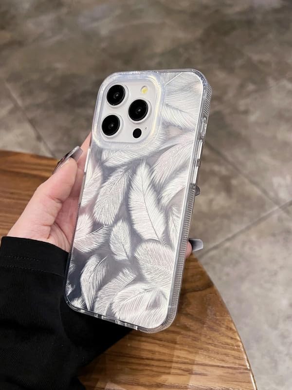 Image of COVERLY 3D Aesthetic Cute Trendy Bling Case for iPhone 16 Pro Max Luxury Glitter Colorful Dream Feather Art Laser Printing Phone Case for Women Girls Teens Gradient Luxe Leaf Sparkling Cover