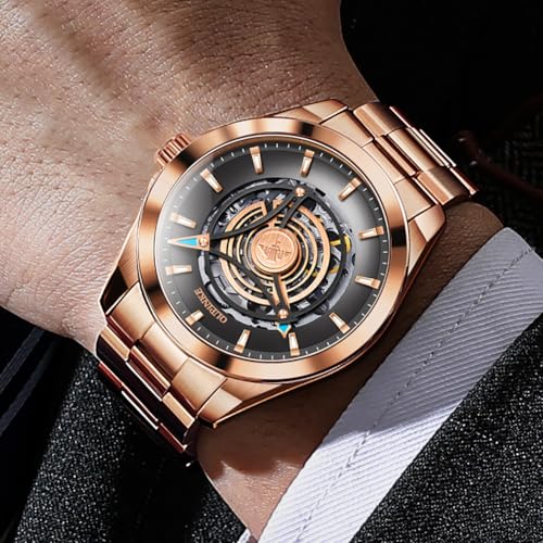 Image of OUPINKE Watch for Men Skeleton Self Winding Mechanical Automatic Luxury Dress Black Wrist Watch Waterproof Luminous Tungsten Sapphire Crystal