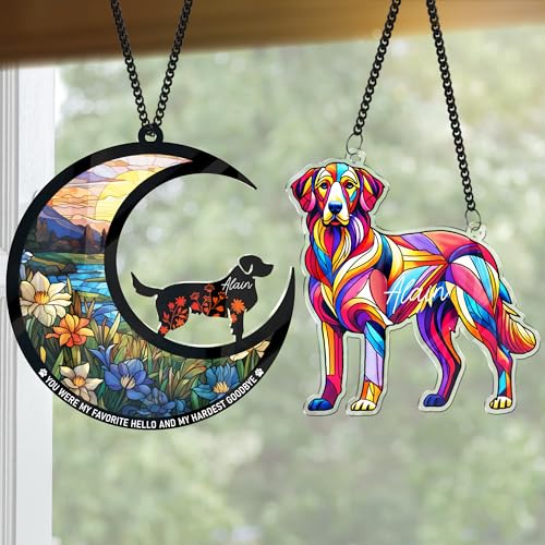 VINARTSVN 2 Pack 6" Golden Retriever Memorial Suncatchers, Acrylic Dog