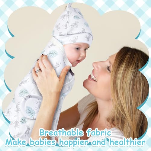 Image of Ramede 6 Pack Swaddle Blanket with Hats for Baby Girl Boy 100% Cotton Swaddles 0-3 Months, Adjustable Breathable Skin Friendly Receiving Blanket Wrap, Essential for Newborns(Groovy,Grey)