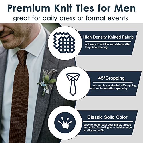 Image of Mantieqingway Pointed Knit Ties for Men Pure Color 2.76'' Skinny Neck Tie Formal Business Knitted Tie for Daily Wedding Party