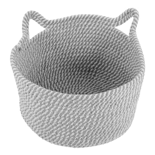 Totority 猫耳付き編みロープ収納バスケット 大容量デスクオーガナイザー