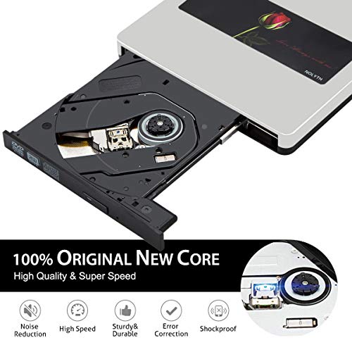 External CD Drive USB 3.0/Type-C Portable CD/DVD+/-RW Burner Player Writer CD ROM for Laptop Mac MacBook Ai Pro Windows Desktop PC(Silver)