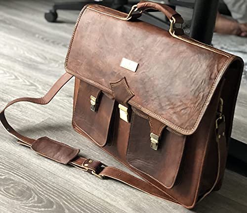 Leather Briefcase for Men 18 Inch | Vintage Large Messenger Bag | Brown Laptop Bag with Rustic Look2