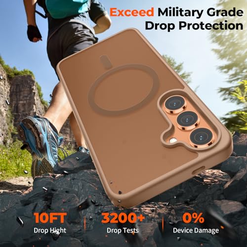 Image of SUPFINE Magnetic for Samsung Galaxy S24 Case / S25 Case with Screen Protector, (Built-in Magnets) (Military Grade Drop Protection) Slim Translucent Shockproof Phone Case,Brown