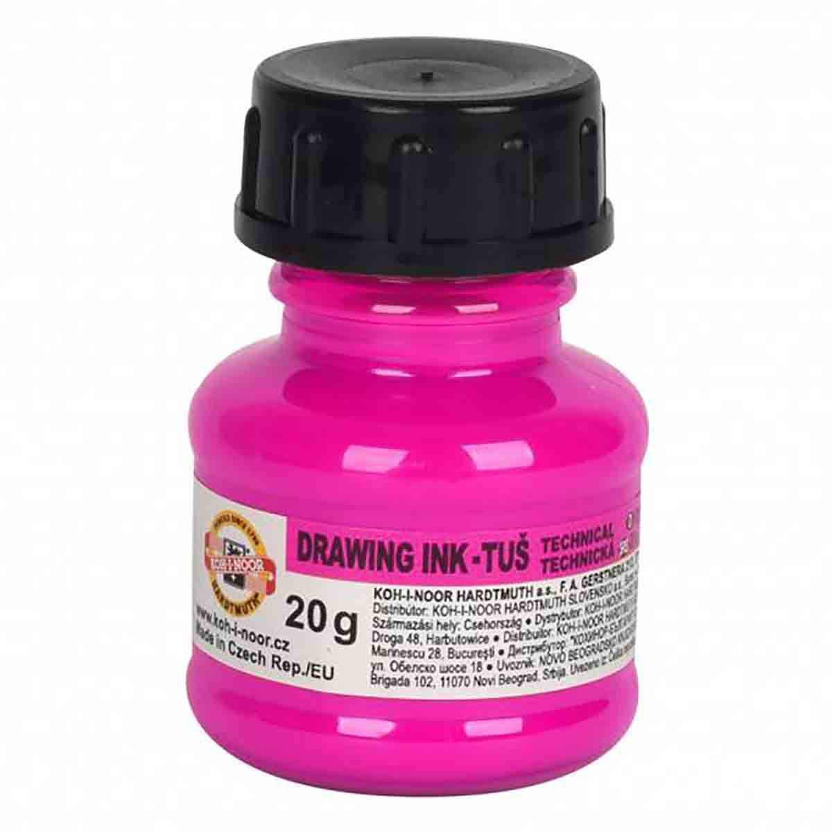 Koh-I-Noor Fluorescent Pink Hardtmuth Waterproof Drawing Indian Ink 20G