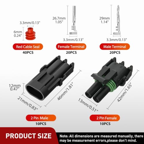 Image of Nilight 100PCS 10 Kits 2 Pin Waterproof Automotive Electrical Connector Kit
