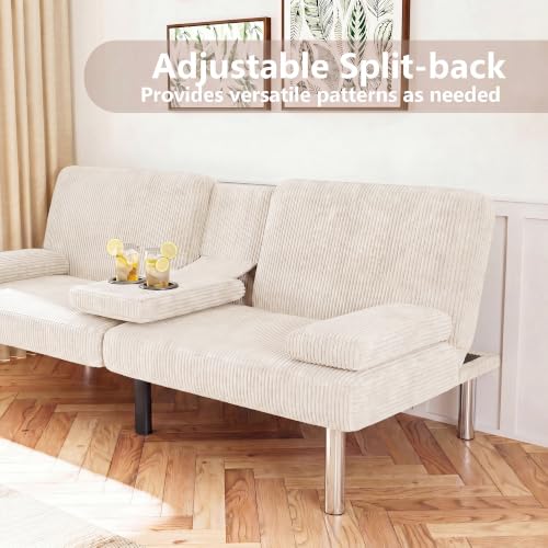 Image of Flamaker Futon Sofa Bed, Modern Corduroy Convertible Folding Futon Set