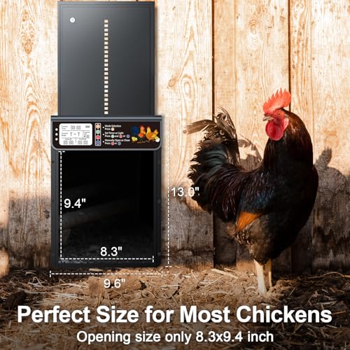 Image of Automatic Chicken Coop Door Solar Powered with Timer & Light Sensor | Automatic Chicken Door with LCD Display, Solar Chicken Coop Door with Remote Control, Anti-Pinch Function & Made of Al-Alloy