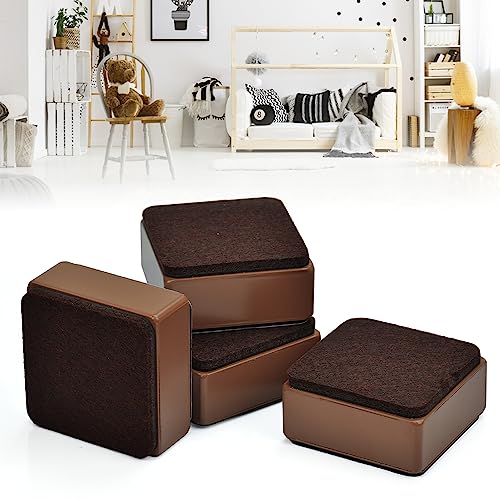 ZACUDA 4PCS Elevadores de Cama Autoadhesivos Pies de Acero al Carbono para Muebles Alza de Mueble Elevadores de Cama y Muebles Carga Elevadores de Muebles de Patas para Mesa Sofá Cama Cuadrado Marrón