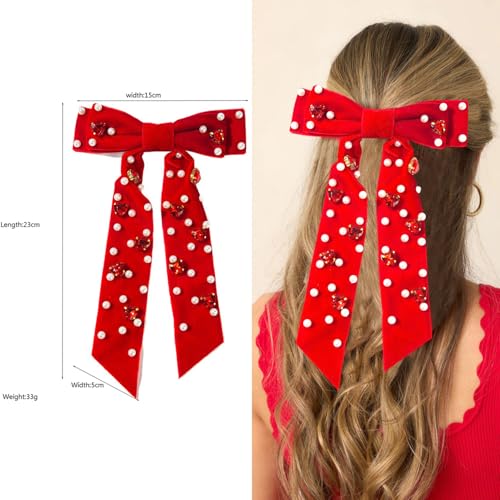 Pinza para cabello con lazo de terciopelo rojo miniatura 6