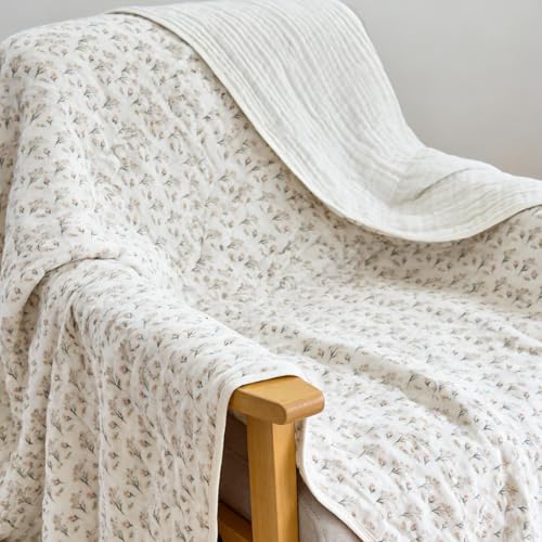 Image of SANACYNA Muslin Blanket 100% Cotton 6-Layer Gauze Floral Bed Blanket Lightweight Soft Breathable Cooling Blanket for Sofa Couch Bed Coverlet Both Sides (Floral A, Throw 50 inchx60 inch)