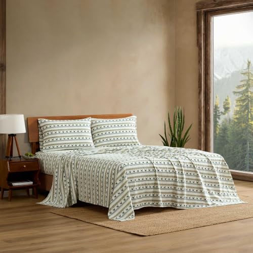 Image of Eddie Bauer - King Flannel Sheet Set, Soft Brushed Cotton Bedding with Matching Pillowcases, Fully Elastic Fitted Sheet, Deep Pocket Bed Set, Breathable All-Season Comfort (Goose Sweater Green)