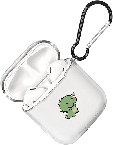 Idocolors Funda para AirPods de dinosaurio verde compatible con AirPods 2 para niñas y niños, bonitas fundas creativas para parejas, silicona TPU