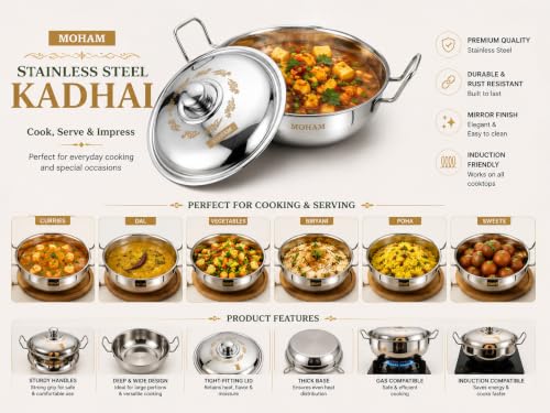 Image of MOHAM Stainless Steel Idli Maker, Dhokla & Momo Steamer Pot with 2 Idli Plates (14 Idlis), 2 Khaman /Dhokla Plates, 1 Patra Plate, 1 Mini Idli Plate | Multipurpose Steam Cooker with Lid | Heavy Gauge Food Grade Steel | Mirror Finish | Gas & Induction Compatible