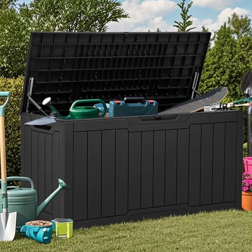 YITAHOME 80 Gallon Resin Deck Box, Weather Resistant Outdoor Storage Box, Lockable Indoor Outdoor Storage for Supplies and Essentials, Black Deck Box