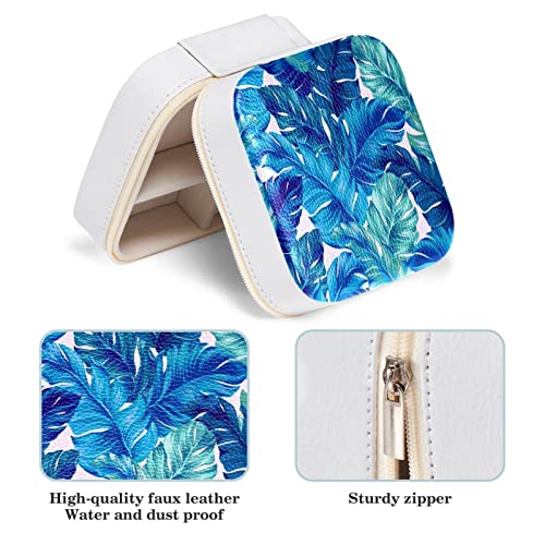 Boîte à bijoux pour fille imprimé feuilles bleues sur la coiffeuse