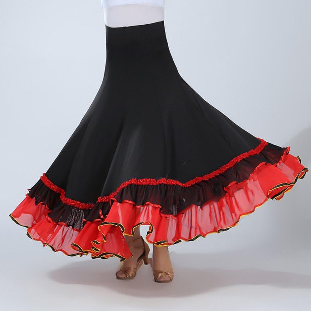 Falda Flamenca Clásica Española con Vuelo Grande, Faldas Españolas con Volantes, Falda De Actuación, Falda De Práctica De Salón, Falda De Danza del Vientre para Mujer