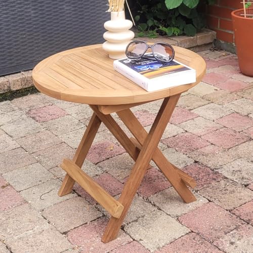 Teck'Attitude Table Basse Pliante Ronde en Teck Massif Kuta ø 50 cm
