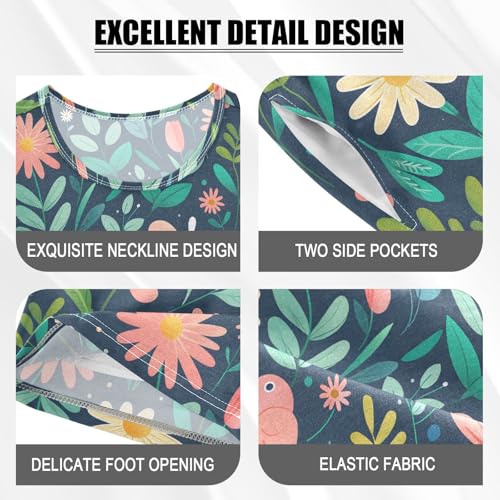 ALAZA Bird Leaves Flower Floral Pajamas Short Sleeve 2 Piece Sleepwear Top and Bottom Pajama Set Unisex4