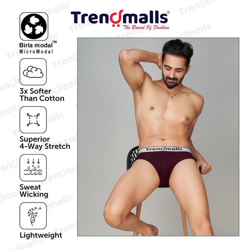 Image of TRENDMALLS Men's Birla Micromodal Regular Fit Solid Men Underwear Briefs with No Marks Waistband