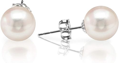 PAVOI Handpicked AAA 14K Gold Plated Sterling Silver Round White Freshwater Cultured Pearl Earrings Pearl Earrings for Women