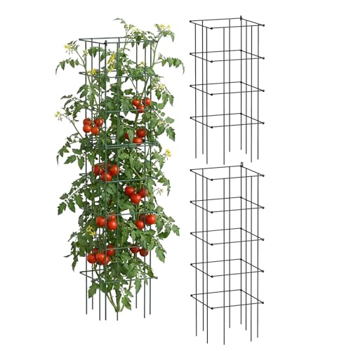 Image of Vego Garden 2 Pack Tomato Cage 14.5 inchx 58 inch Square for Garden & Pots, Rust-Resistant Tomato Stackable Heavy Gauge Plant Cage Trellis Support for Climbing Vegetables Plants