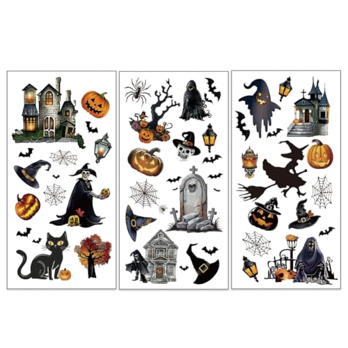 OLYCRAFT 3pcs/Set Halloween Rub on Transfers for Furniture and Crafts 15x30cm Pumpkin Skeleton Decor Transfer Stickers Witch Ghost Rub on Decals for Wood Furniture Scrapbooking Home Decorations