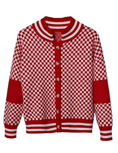 Springrain Womens Checkered Cardigan Color Block Sweater Jackets Long Sleeve Button Knit Plaid Coats Outwear