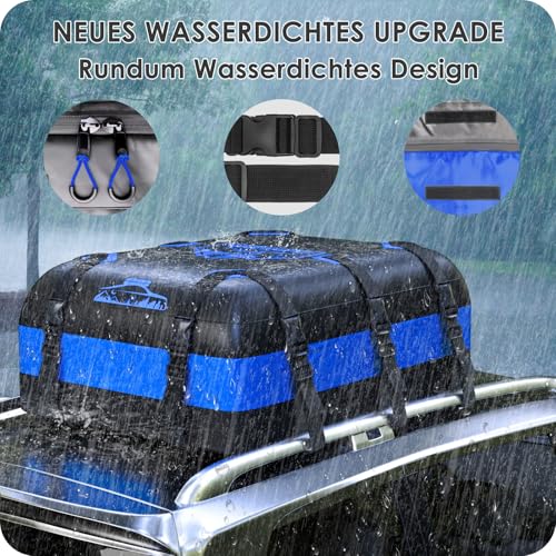 Dachbox Faltbar 20 Cubic/566 L, 700D Wasserdicht Dachbox Auto, Dachbox mit Anti-Rutsch-Matte und 10 Schwerlastgurten, Faltbare Weich Dachtasche Auto für Autos mit/ohne Gepäckträger(Blau) – Bild 2