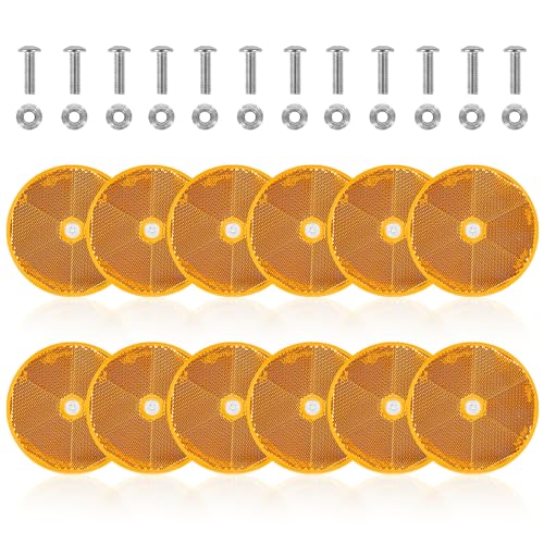 Image of 10 Pack Yellow Screw on Round Reflectors, E11 Approval Road Safety Gate Posts Rear Reflectors for Trailer Caravan Truck Tractor Boat Lorry Motorcycle Fence Gate Post