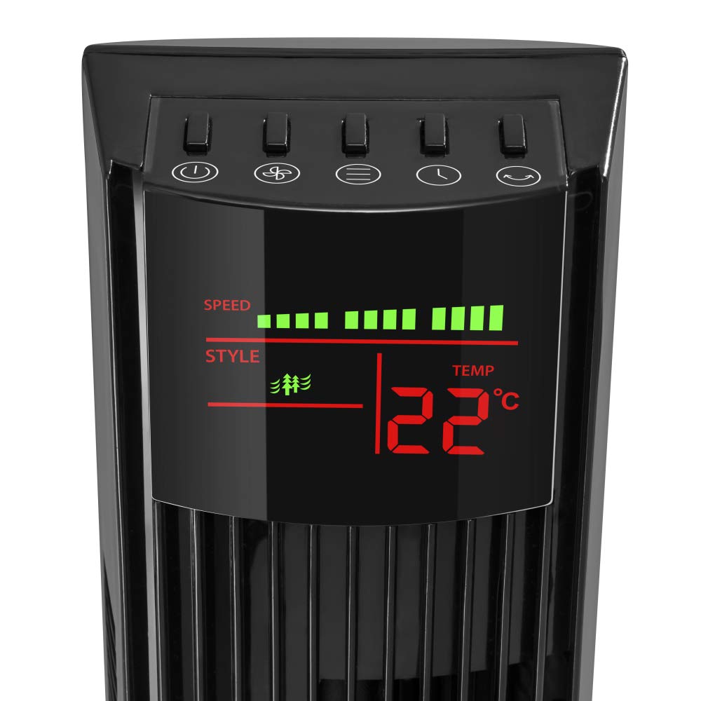 TROTEC Ventilador de Torre TVE 31 T, 45 W, Pantalla LED, Mando a Distancia, 3 Velocidades de Ventilación, Oscilación Automática de 60°, Base de Apoyo Estable y Antideslizante, Temporizador