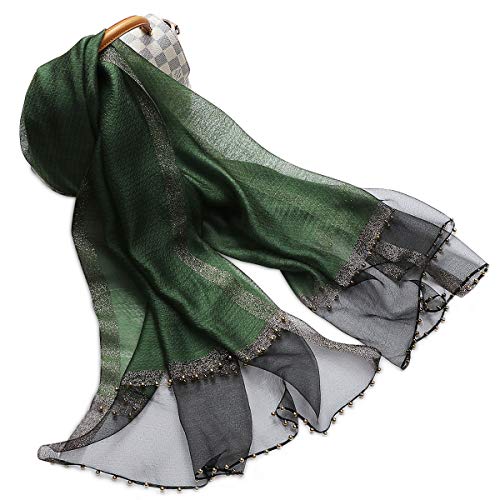 LumiSyne Primavera Bufanda De Seda Gasa Mujer Bufanda De Color Sólido Tul Con Costuras De Seda Decoración De Cuentas Estola Largo Chales De Protección Solar Cover