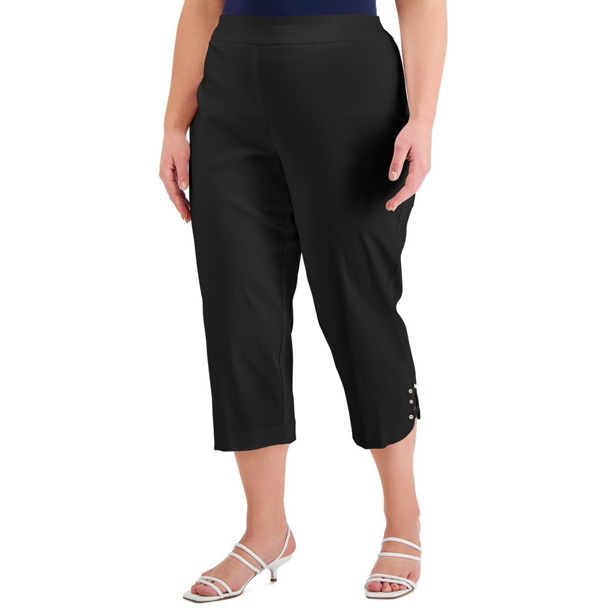 Womens Plus Woven Comfort Waist Capri Pants Black 2X