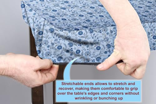 Image of The Furnishing Tree Elastic Cotton Rectangular Dining Table Cover 36x63 in Inches Floral Navy Blue