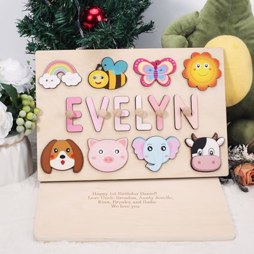OELTTG Name Puzzle for Kids Personalized, Montessori Learning Toys for 1 Year Old Boy Girl, Custom Puzzles with Engraved Text on Back, Personalized Baby Easter Gifts - Image 3