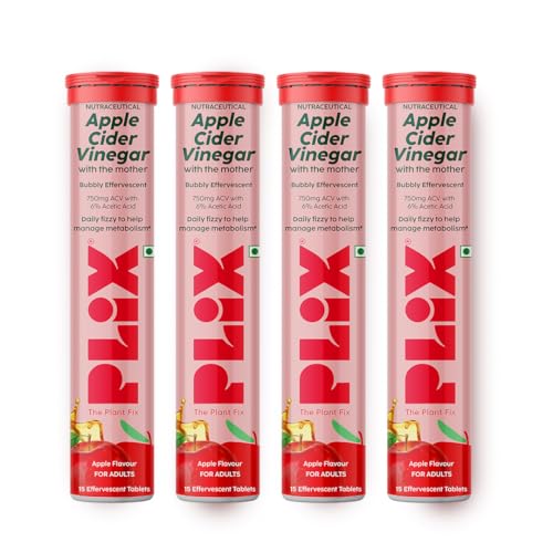 Image of THE PLANT FIX Apple Cider Vinegar Effervescent Tablet with Mother | Supports Metabolism & Control Cravings | With 750mg ACV, Vit B6 & B12 | No Added Preservative | (Pack of 4)