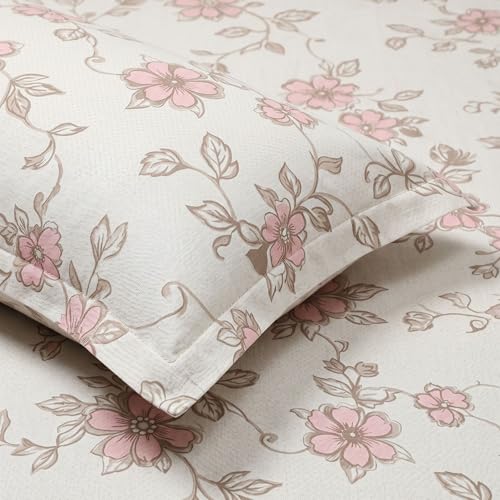 Image of Mafatlal 186 TC Grace Cotton Bedsheet for Single Bed | 90 x 60 Inch | Soft, Breathable & Durable Pure Cotton Fabric | Includes Pillow Cover | Blush Rose