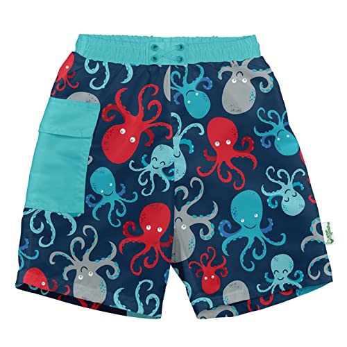 i play. by green sprouts baby-boys Trunks with Built-in Reusable Swim Diaper,Navy Octopus,6 mo