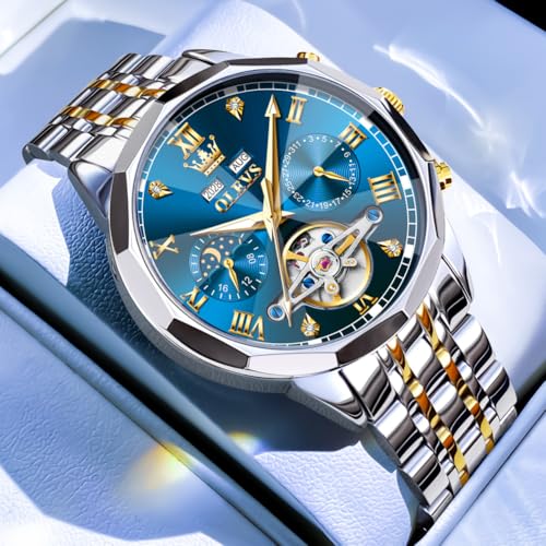 OLEVS Watch for Men Automatic Classic Mechanical Watch Diamond Mirror Stainless Steel Dress Casual Waterproof Day/Date Calendar4