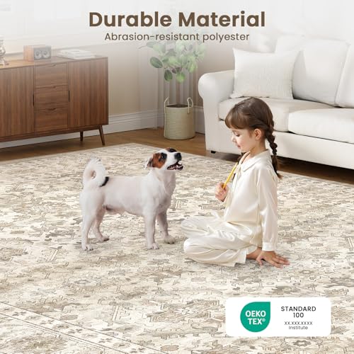 Tapis lavable en machine antidérapant HOMFINE beige - 6