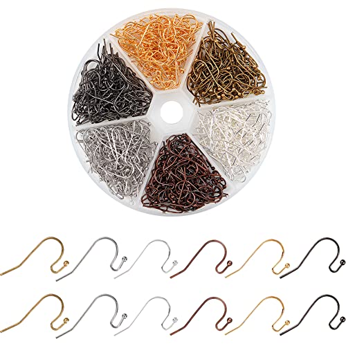 PH PandaHall 480pcs French Earring Hooks 6 Color Ear Wire Ball Dots Dangle Earring Findings Earwires...