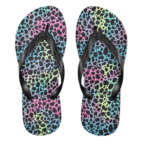ALAZA Colorful Leopard Print Flip Flops for Women Fashion Beach Slippers Comfort Mens Flip Flops Non-Slip Rubber Shower Slippers Sandal for Hotel Travel Sport,XS